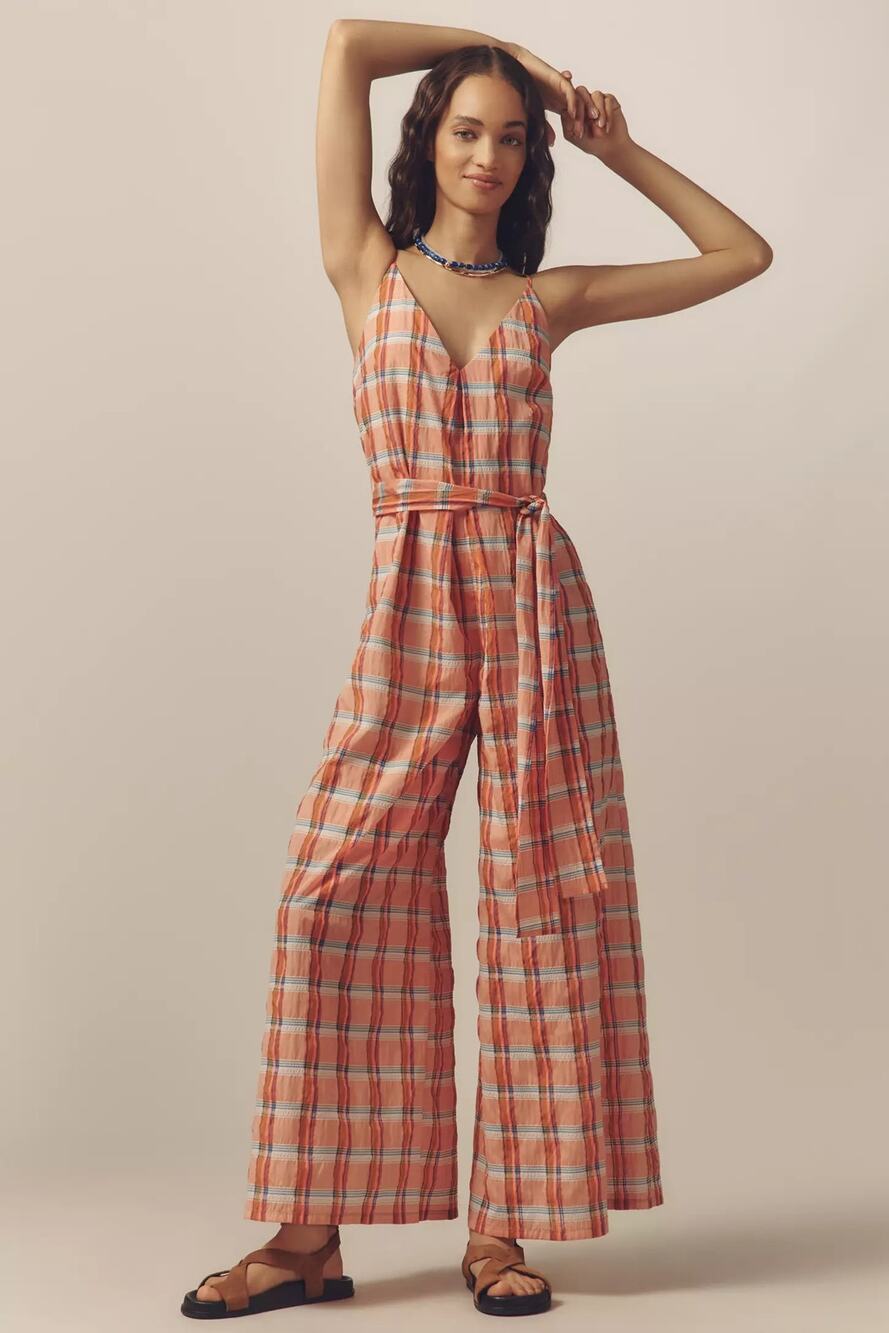 New Anthropologie Corey Lynn Calter V-Neck Waistless Jumpsuit $228 Small Plaid